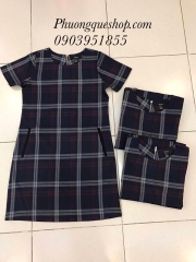 Đầm caro suông 2 túi