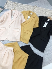 Set Blazer tay cộc mix quần short- vải Linen cao cấp