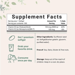 Micro Ingredients Vitamin D3 5000IU K2 MK7 100MCG - Viên uống D3 K2