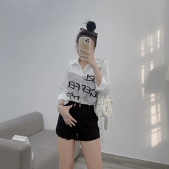 Sơ-mi karl basic trắng in họa tiết