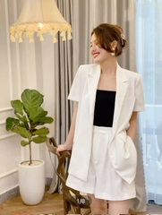 Set Blazer tay cộc mix quần short- vải Linen cao cấp