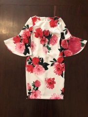 Floral Print Bell Sleeve Sheath Dress