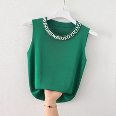 áo sát nách cổ đính ngọc