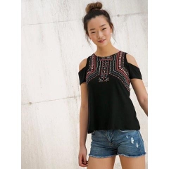 áo rớt vai Thun giả thêu