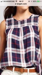 Women's Smocked Front Plaid Tank - Knox Rose™ Navy