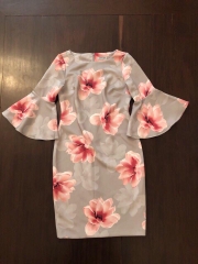 Floral Print Bell Sleeve Sheath Dress