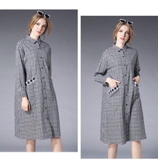Đầm sơmi caro dáng oversize