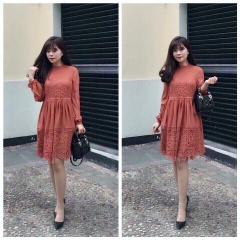 Đầm xòe tay dài Free size
