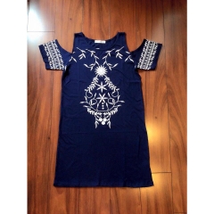 Đầm rớt vai Thun cotton in hoa