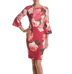 Floral Print Bell Sleeve Sheath Dress