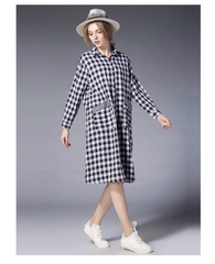 Đầm sơmi caro dáng oversize