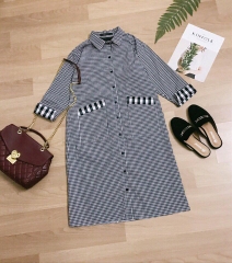 Đầm sơmi caro dáng oversize