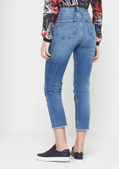 Jeans ZR 9t rách nhẹ lưng cao, thêu bướm, tua lai.