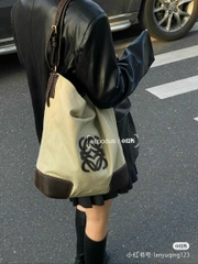 LOEWE TOTE CANVAS phối da thật