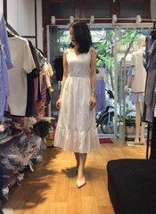 Maxi zara vải thô hàn thêu ren xịn