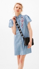 Denim thêu sơmi tay bèo