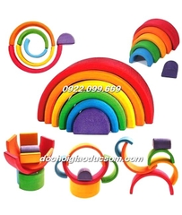 Bộ xếp hình cầu vồng gỗ Sort color Rainbow