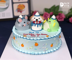 [1779] (150) Bánh kem tạo hình chú chuột, chú chó và chú rồng cho dịp sinh nhật chung