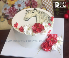 [2853] (100) Bánh kem vẽ chú Ngựa cho nhiều dịp chúc mừng, thôi nôi, sinh nhật