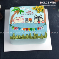 043 (180) Vẽ sở thú (Mèo, heo, chó) bánh 20x20cm