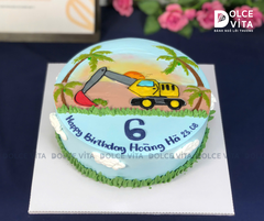[1709] (90) Bánh kem vẽ Xe Xúc - Excavator cho bé yêu