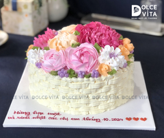 [156] (M120-180) Bánh Kem tạo hình Giỏ hoa tông hồng rực rỡ tặng phái nữ