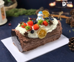 M042 Bánh khúc cây (Yule Log Cake for Christmas) trang trí trái cây