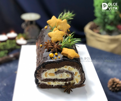 M037 Bánh khúc cây (Yule Log Cake for Christmas) trang trí bánh quy gừng - Mùa lành 2025