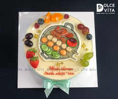 354 (60) Green Tea Lemon (Bánh mousse trà xanh chanh) vẽ chủ đề cá viên chiên