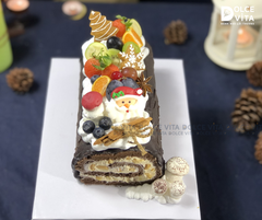 M038 Bánh khúc cây (Yule Log Cake For Christmas) trang trí trái cây cho Giáng sinh 2025