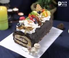 M038 Bánh khúc cây (Yule Log Cake For Christmas) trang trí trái cây cho Giáng sinh 2025