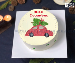 TD013 (50) Bánh giáng sinh/ Noel/ Christmas cake) vẽ chiếc xe chở cây thông