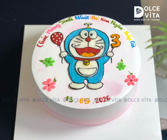 [249] (80) Bánh kem vẽ Doremon/ Doraemon nền hồng cho bé gái