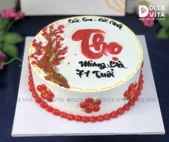 [1903] (60) Bánh kem hoa đào - chữ Thọ – Biểu tượng trường thọ và phúc lộc