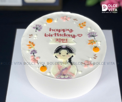 [1637] (80) Bánh kem vẽ bé gái trong trang phục Hanbok - dành tặng cho em bé Hàn Quốc