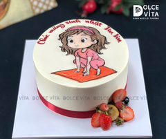 [2920] (85) Bánh Kem Vẽ Hình Cô Gái Tập Yoga – Lời Chúc Khỏe Đẹp & Cân Bằng