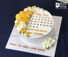 591 (60) Bánh vẽ lịch, trang trí hoa tone vàng
