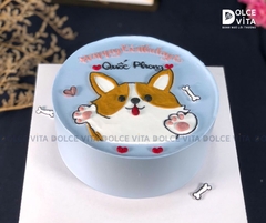 [1487] (50) Bánh kem vẽ chú chó Corgi tinh nghịch