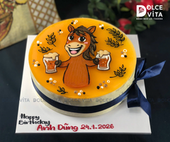[2900] (80) Bánh kem vẽ chú ngựa hài hước, nâng ly chúc mừng