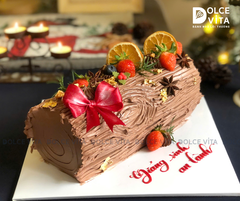 C043 Bánh khúc cây (Yule Log Cake for Christmas) trang trí trái cây
