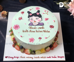 [1254] (70) Bánh Kem Vẽ Cô Gái Ngố Tàu Siêu Hài Hước