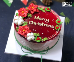 N302 (0-20-40-60)  Mulberry Yogurt (Bánh mousse phô mai dâu tằm sữa chua) trang trí hoa Trạng nguyên  của Giáng sinh