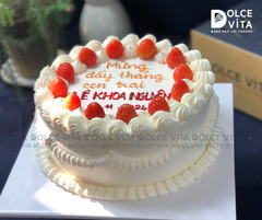 791 (30-70-100) Bánh tối giản màu trắng trang trí dâu tây [Liti]