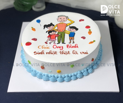 [968] (150)  Bánh kem vẽ hình bà và các cháu – Món quà sinh nhật tặng bà