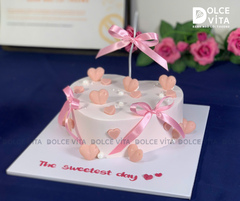 [2080] (40) Bánh trái tim phong cách Hàn Quốc - Trang trí Ruy băng nơ