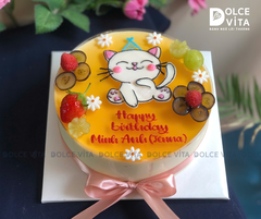 [1186] (40) Bánh Mousse Chanh Dây Vẽ Tay – Hình Chú Mèo Ngộ Nghĩnh