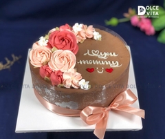 [1408] (45-60-60-80) Bánh Chocolate Mousse đắng nhẹ, mịn mát trang trí hoa kem ngọt ngào