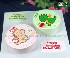 [1671] (100) Bánh kem đôi - vẽ Khủng long cho sinh nhật vui nhộn của bé sinh đôi