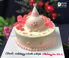 1038 (90) Bánh tạo hình chú heo tone màu hồng cho bé gái