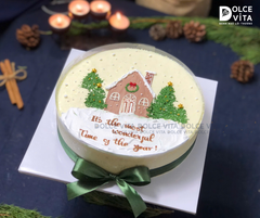 N401 (30-50-70-90) Mousse bắp vẽ ngôi nhà và cây thông Giáng sinh (Christmas cake /Bánh giáng sinh/ Noel)